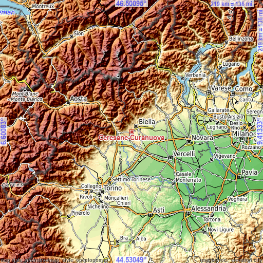 Topographic map of Ceresane-Curanuova