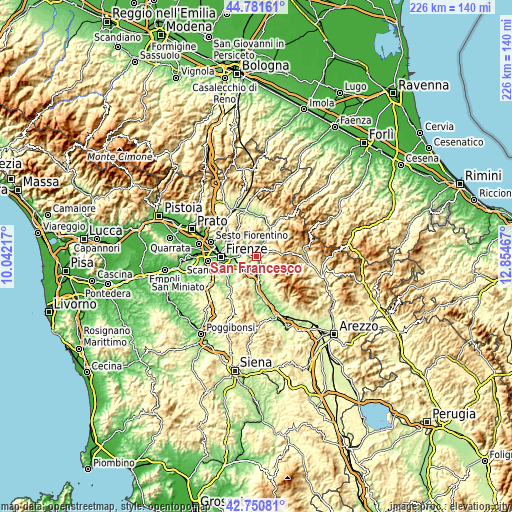 Topographic map of San Francesco