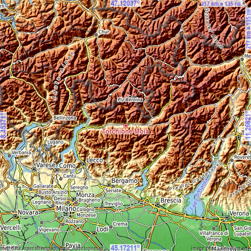 Topographic map of Torchione-Moia