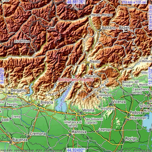 Topographic map of Bolognano-Vignole