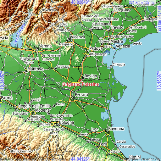 Topographic map of Grignano Polesine