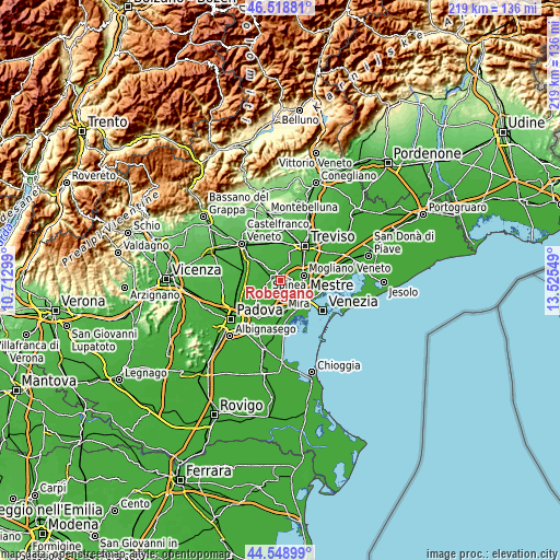 Topographic map of Robegano
