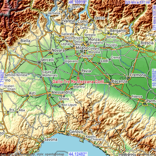 Topographic map of Gallo-Tre Re-Mezzana Corti