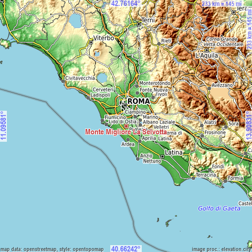 Topographic map of Monte Migliore La Selvotta