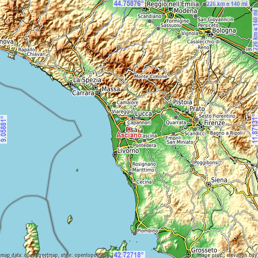 Topographic map of Asciano