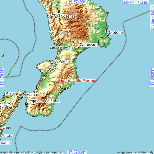 Topographic map of Guardavalle Marina