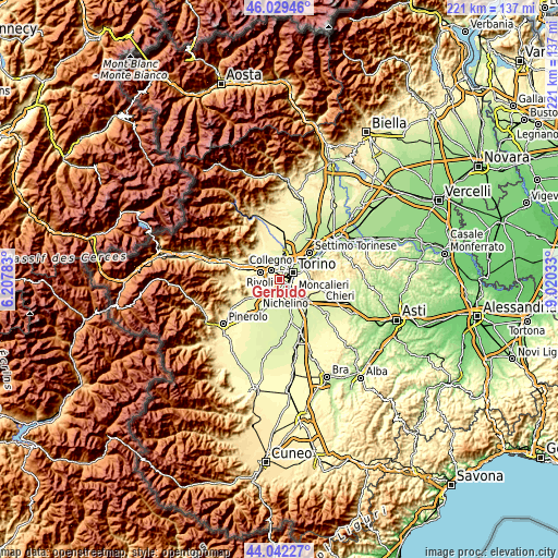 Topographic map of Gerbido