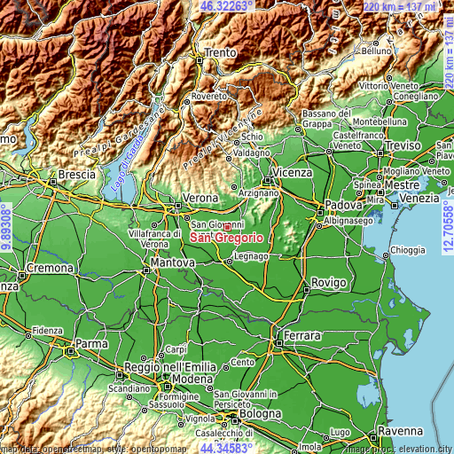 Topographic map of San Gregorio