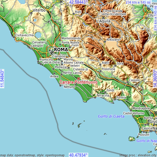 Topographic map of Carrara-Pontenuovo