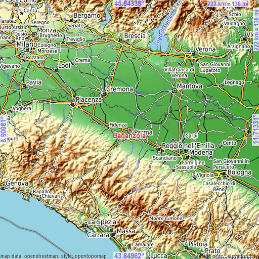 Topographic map of Baganzola