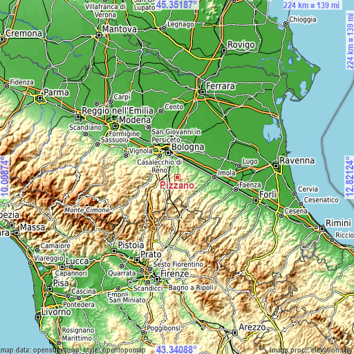 Topographic map of Pizzano