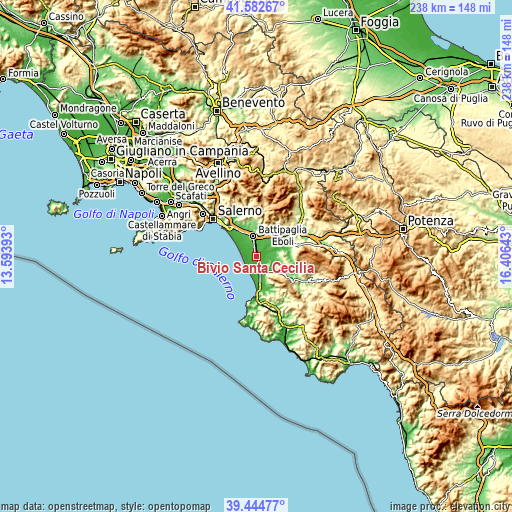 Topographic map of Bivio Santa Cecilia