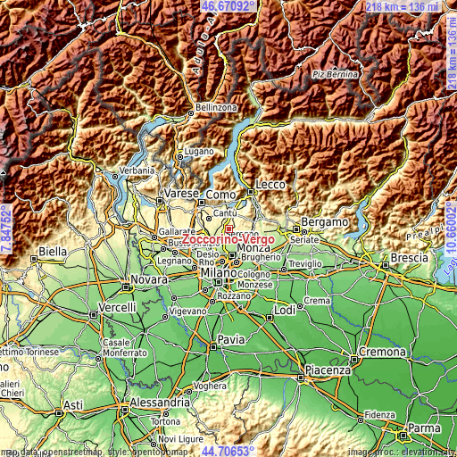 Topographic map of Zoccorino-Vergo