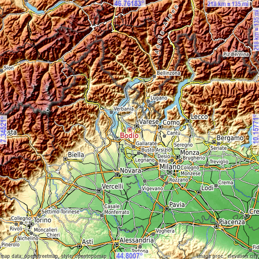 Topographic map of Bodio