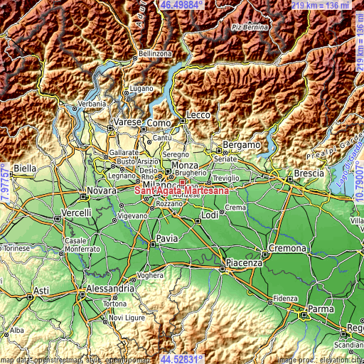 Topographic map of Sant'Agata Martesana