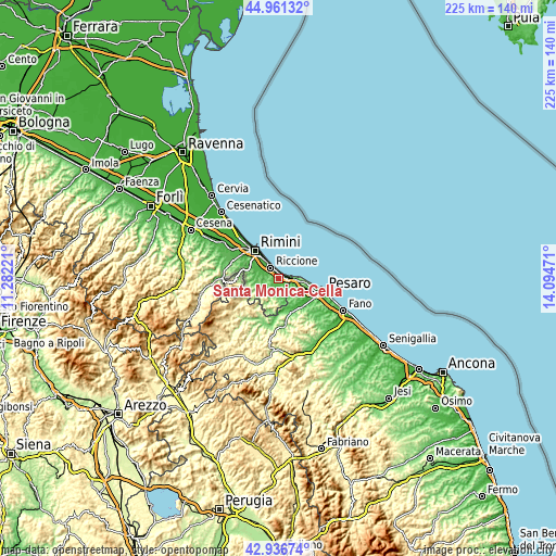 Topographic map of Santa Monica-Cella