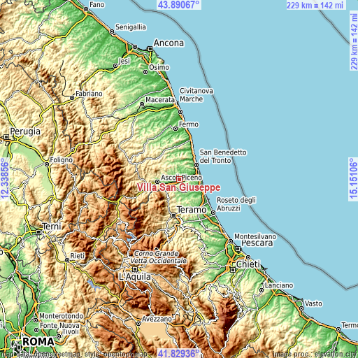 Topographic map of Villa San Giuseppe