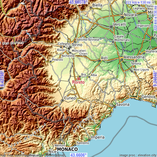 Topographic map of Roreto