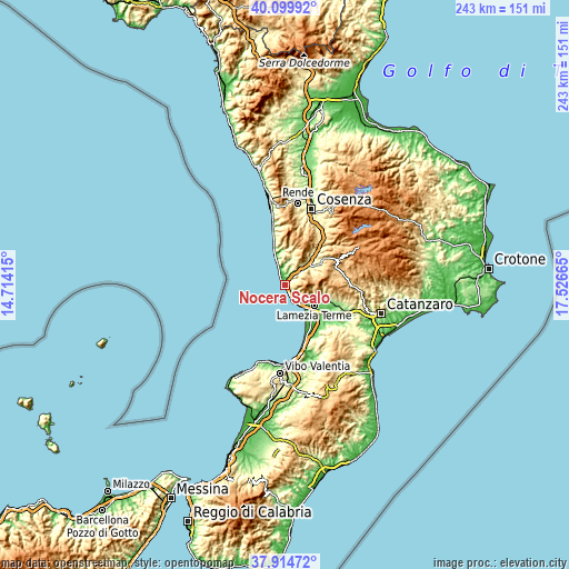 Topographic map of Nocera Scalo