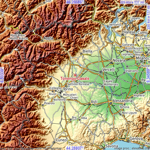 Topographic map of Tonengo-Casale