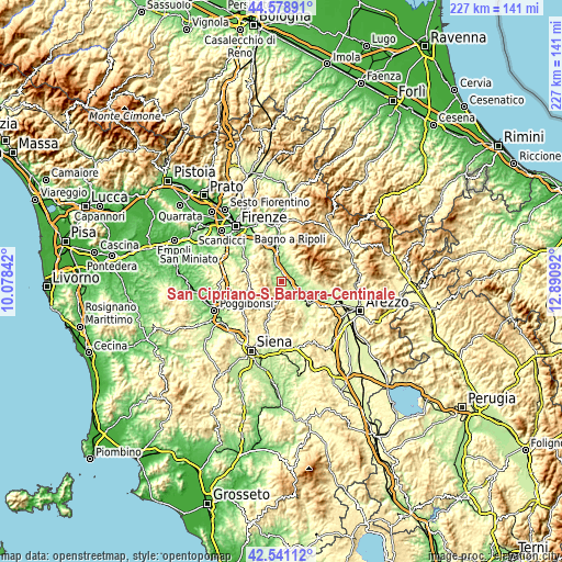 Topographic map of San Cipriano-S.Barbara-Centinale