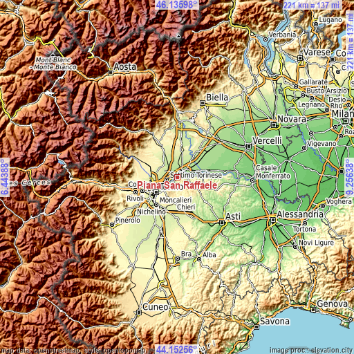 Topographic map of Piana San Raffaele