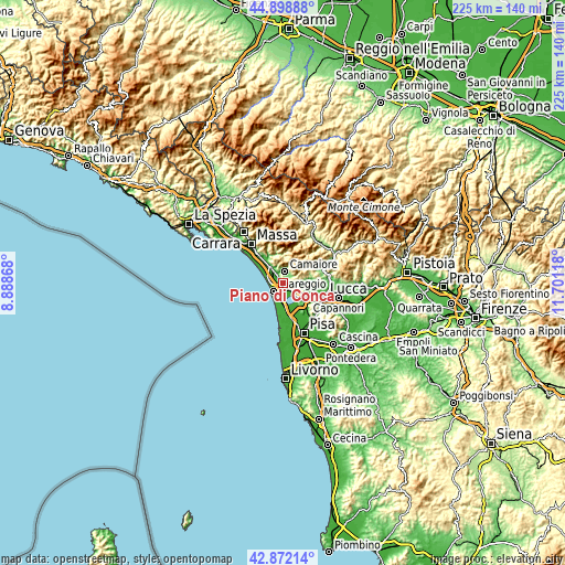 Topographic map of Piano di Conca