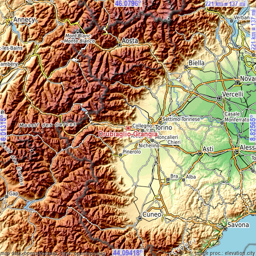 Topographic map of Drubiaglio-Grangia