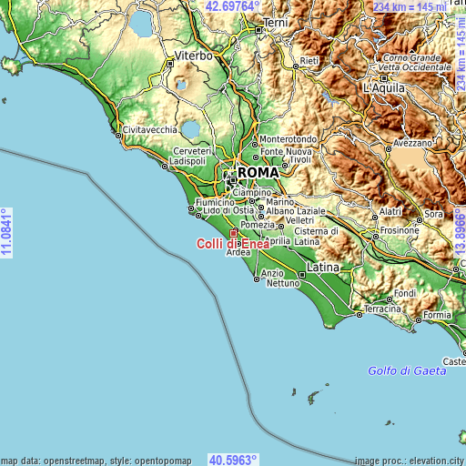 Topographic map of Colli di Enea