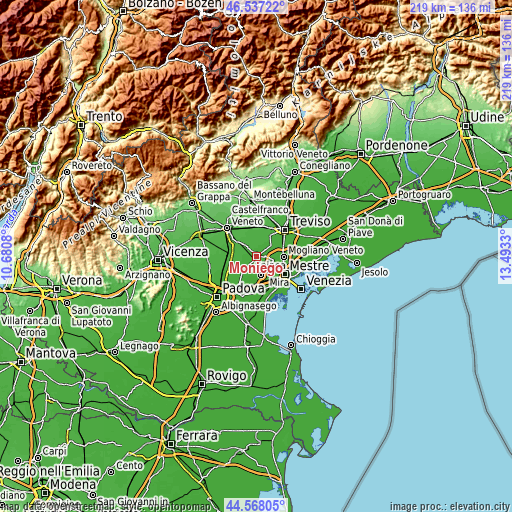 Topographic map of Moniego