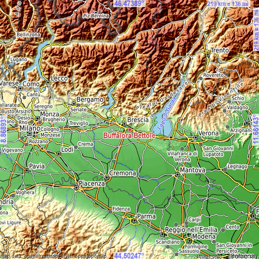Topographic map of Buffalora-Bettole
