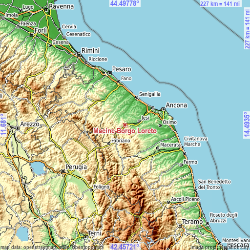 Topographic map of Macine-Borgo Loreto