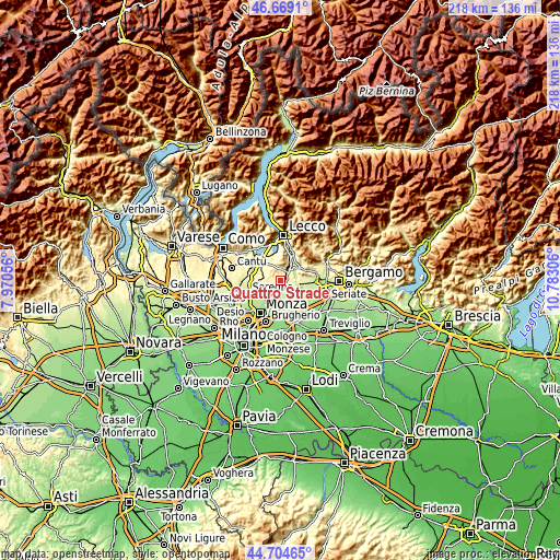 Topographic map of Quattro Strade