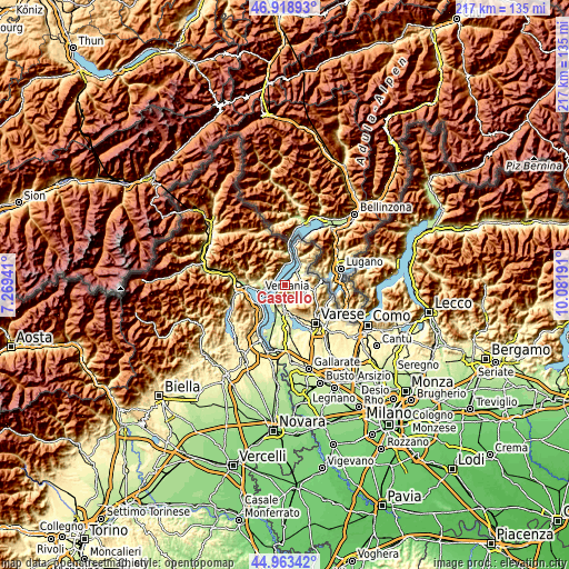 Topographic map of Castello