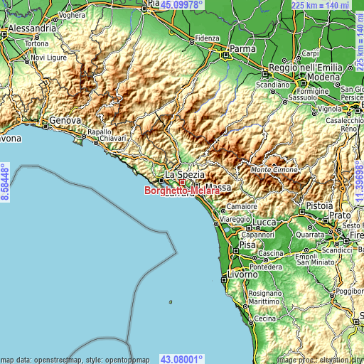 Topographic map of Borghetto-Melara