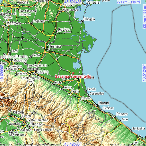 Topographic map of Savarna-Conventello