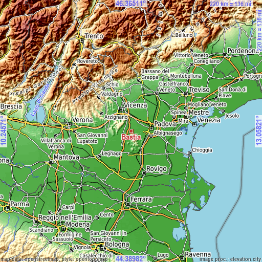 Topographic map of Bastia