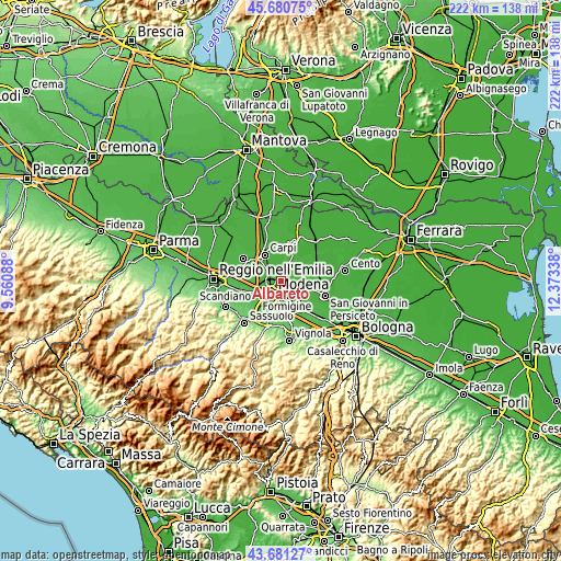 Topographic map of Albareto
