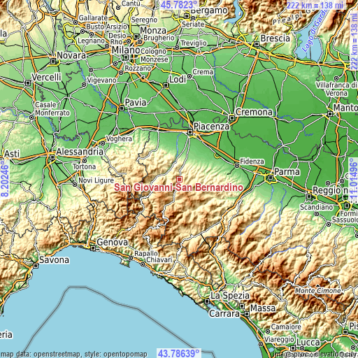 Topographic map of San Giovanni-San Bernardino