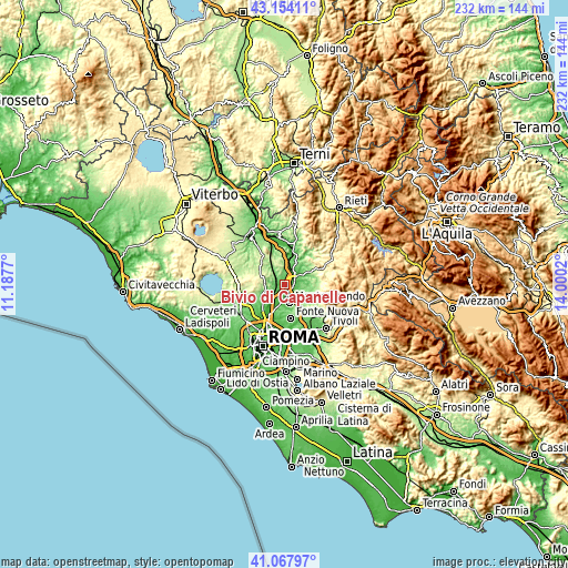 Topographic map of Bivio di Capanelle