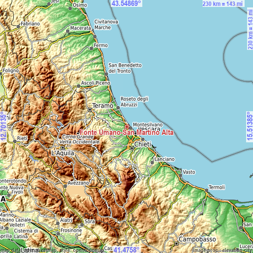 Topographic map of Fonte Umano-San Martino Alta