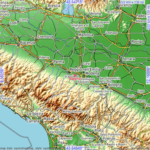 Topographic map of Bagno
