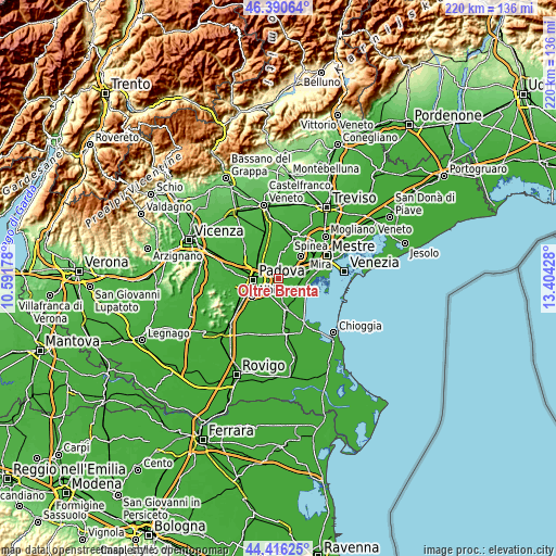 Topographic map of Oltre Brenta