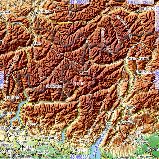 Topographic map of Cepina