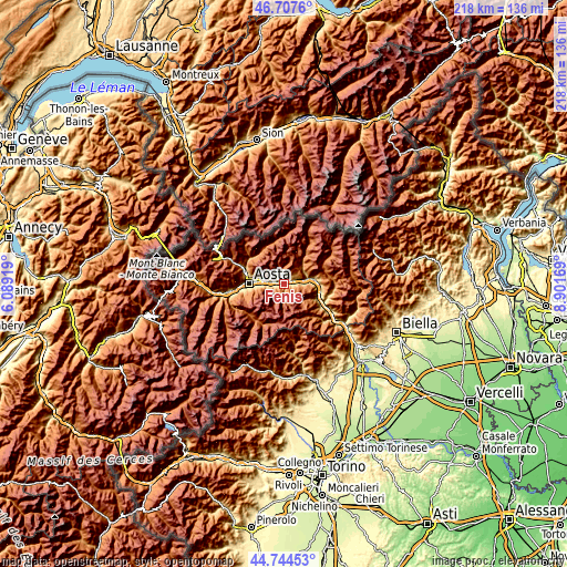 Topographic map of Fénis