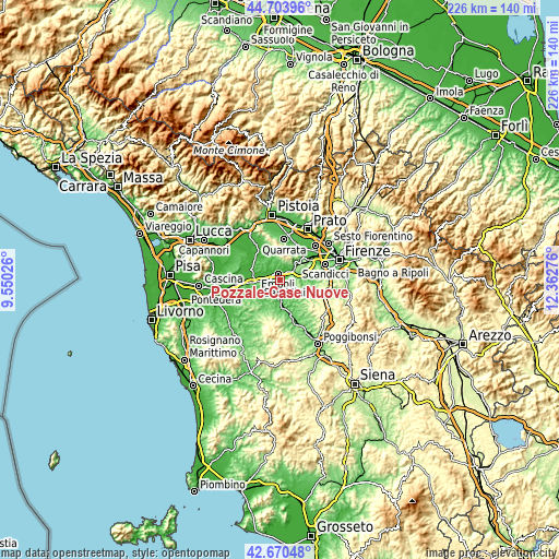 Topographic map of Pozzale-Case Nuove