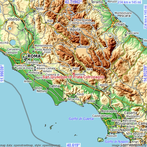 Topographic map of San Giuseppe le Prata-Cotropagno