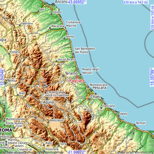 Topographic map of Pagliare