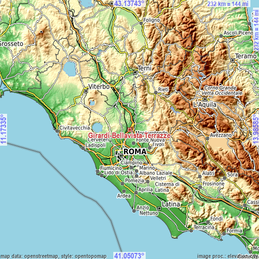 Topographic map of Girardi-Bellavista-Terrazze