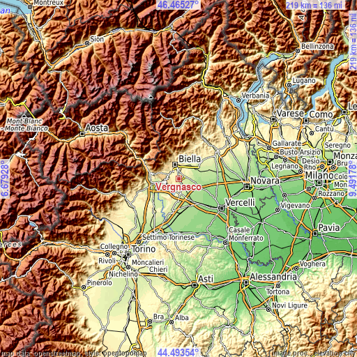 Topographic map of Vergnasco